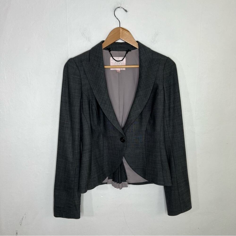 Rebecca Taylor Gray Wool Blend Ruffle Pleated Back Blazer Jacket Size 8